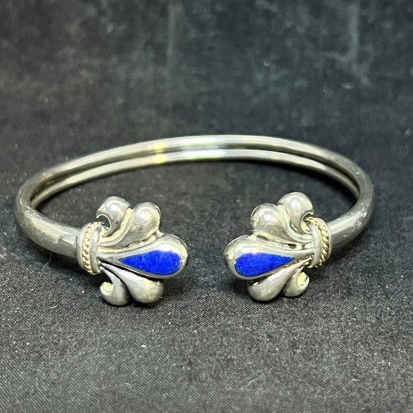 Kabana Sterling Silver, 14k Gold & Lapis Lazuli Fleur Di Lis Cuff Bracelet (3670 - Picture 1 of 9